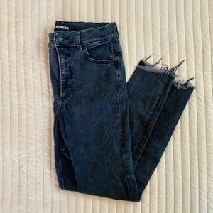 Express Super High Rise Perfect Ankle Skinny Jeans - Washed Black Denim
